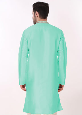 2 Pc Sea Green Silk Kurta Pajama Set VDKSH19062128 - Indian Silk House Agencies