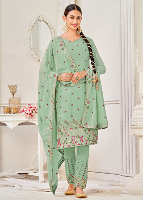 3 Pc Pista Green Semi Stitched Georgette Suit Set VDKSH29062104 - Indian Silk House Agencies