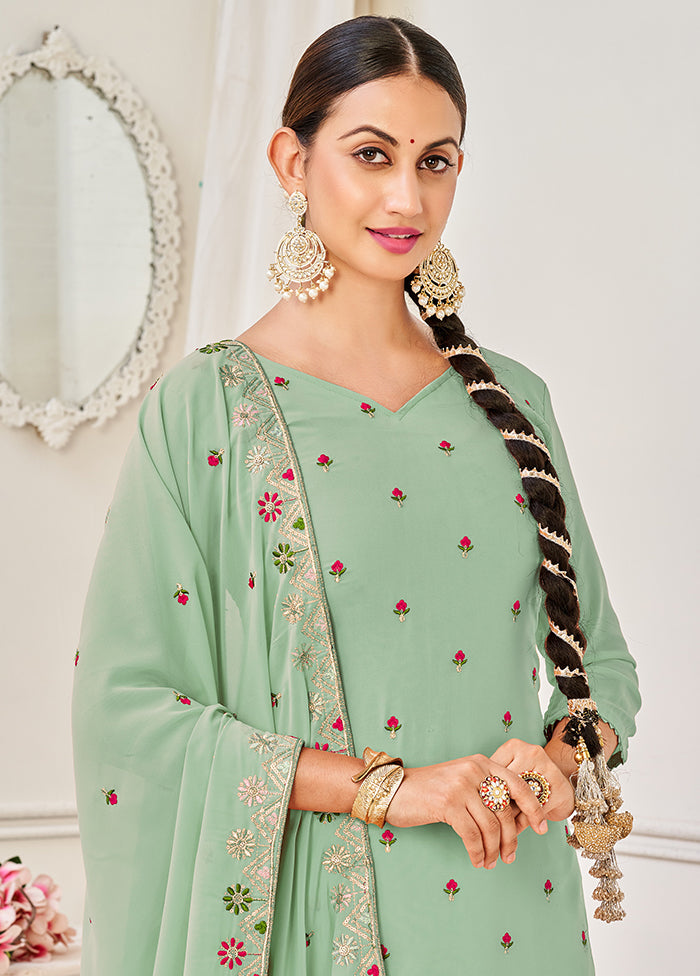 3 Pc Pista Green Semi Stitched Georgette Suit Set VDKSH29062104 - Indian Silk House Agencies