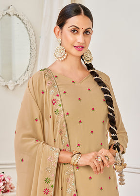 3 Pc Cream Semi Stitched Georgette Suit Set VDKSH29062105 - Indian Silk House Agencies