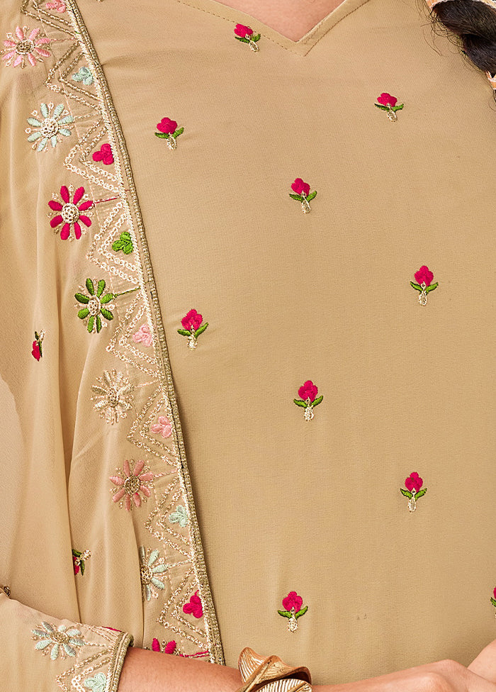 3 Pc Cream Semi Stitched Georgette Suit Set VDKSH29062105 - Indian Silk House Agencies