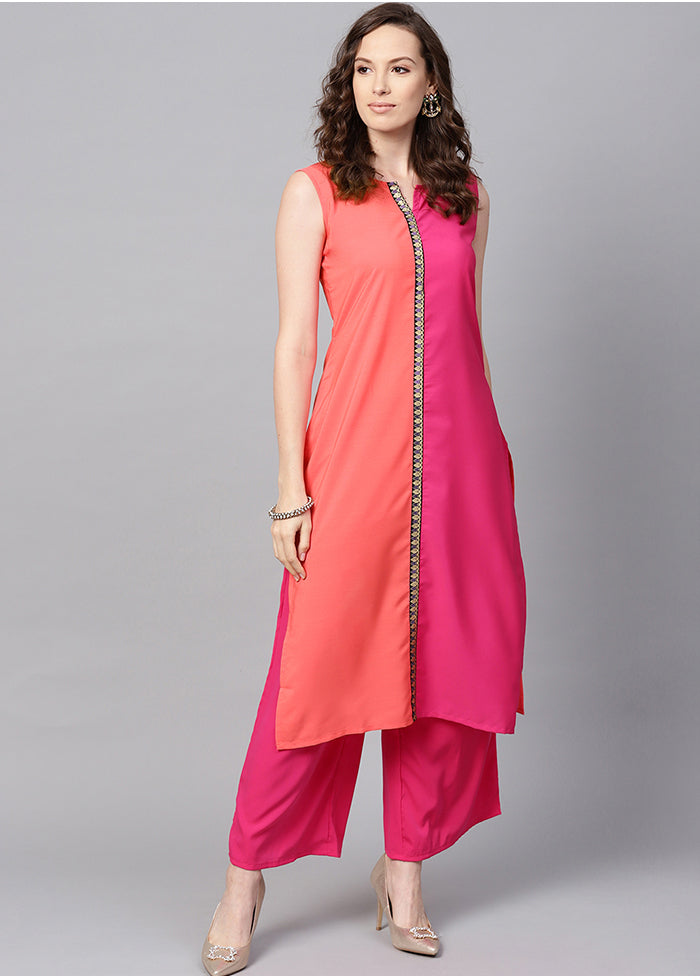 2 Pc Pink Readymade Crepe Straight Kurti Set VDKSH29062092 - Indian Silk House Agencies