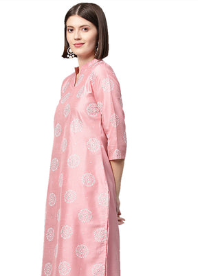 2 Pc Pink Readymade Silk Straight Kurti Set VDKSH29062097 - Indian Silk House Agencies
