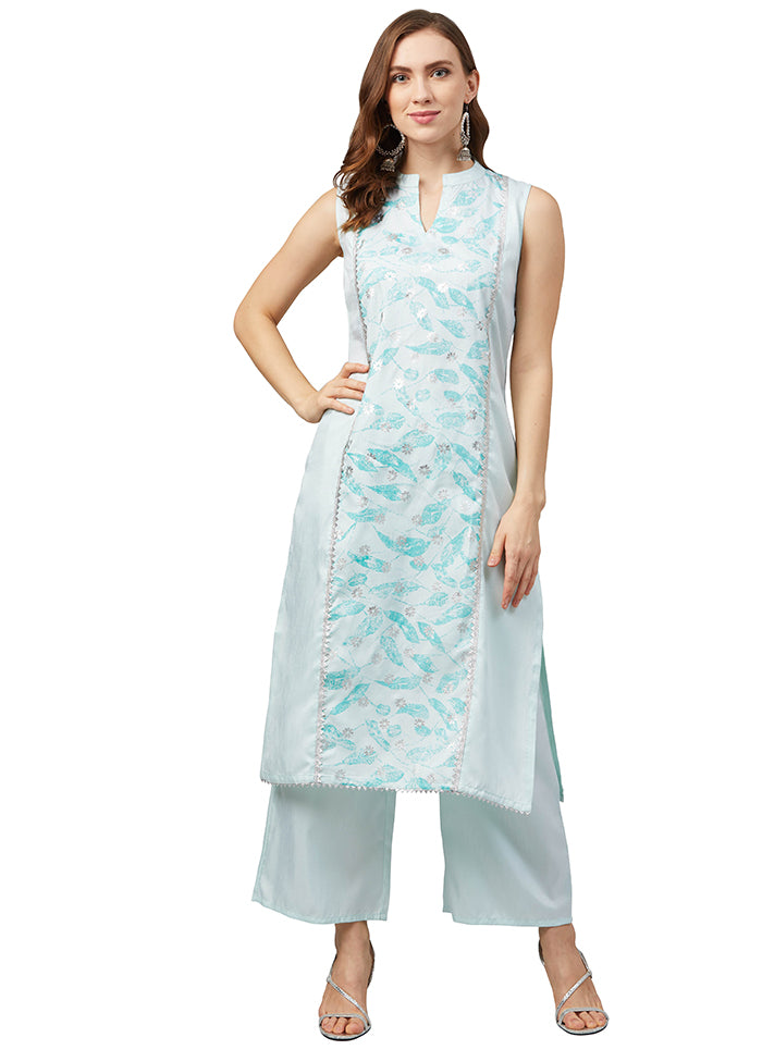 2 Pc Sea Green Readymade Silk Straight Kurti Set VDKSH29062077 - Indian Silk House Agencies