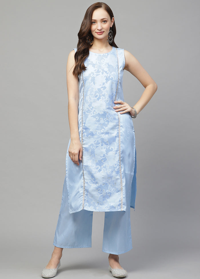 2 Pc Sky Blue Readymade Silk Straight Kurti Set VDKSH29062078 - Indian Silk House Agencies