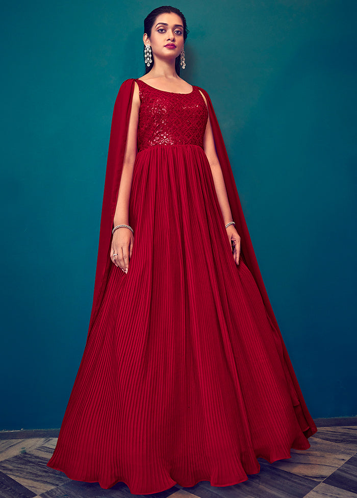 2 Pc Red Readymade Georgette Gown With Dupatta VDKSH29062066 - Indian Silk House Agencies