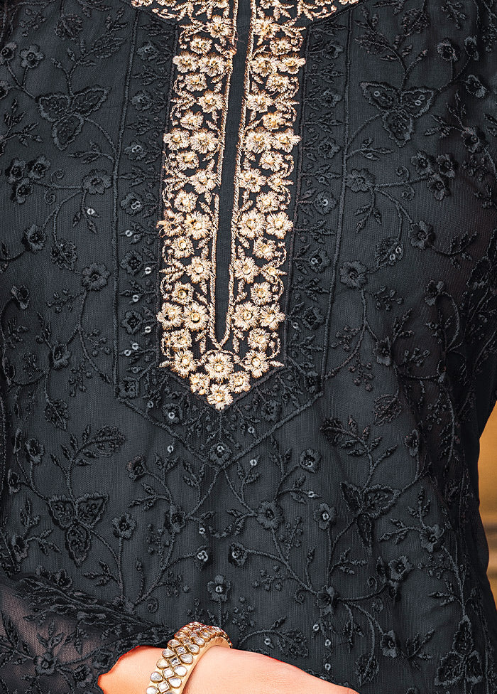 3 Pc Black Semi Stitched Net Suit Set VDKSH11072076 - Indian Silk House Agencies