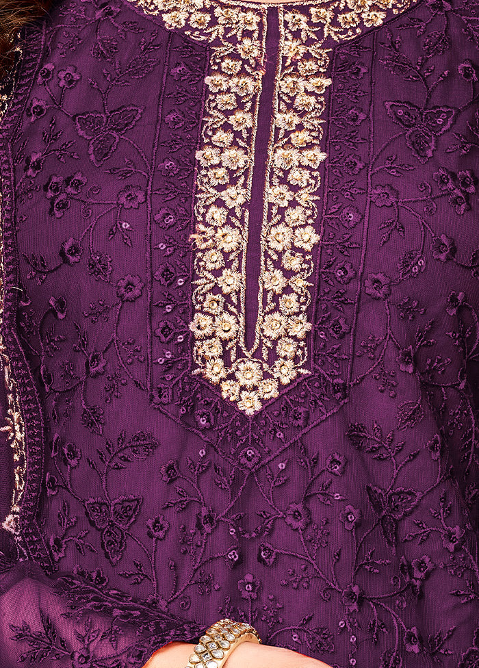 3 Pc Purple Semi Stitched Net Suit Set VDKSH11072077 - Indian Silk House Agencies