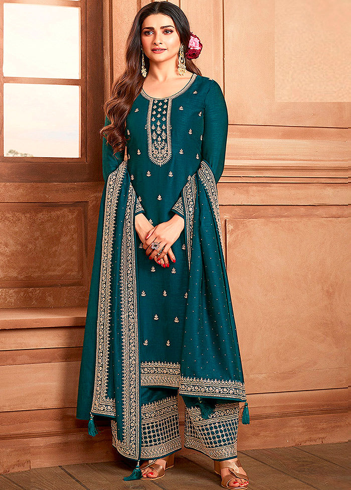 3 Pc Aqua Semi Stitched Georgette Suit Set VDKSH11072071 - Indian Silk House Agencies