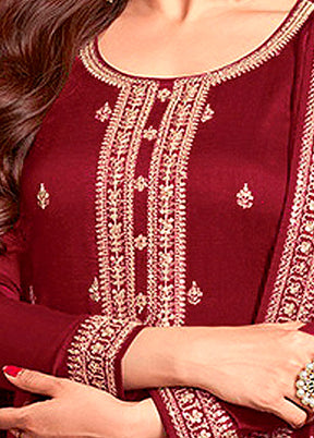 3 Pc Maroon Semi Stitched Georgette Suit Set VDKSH11072072 - Indian Silk House Agencies
