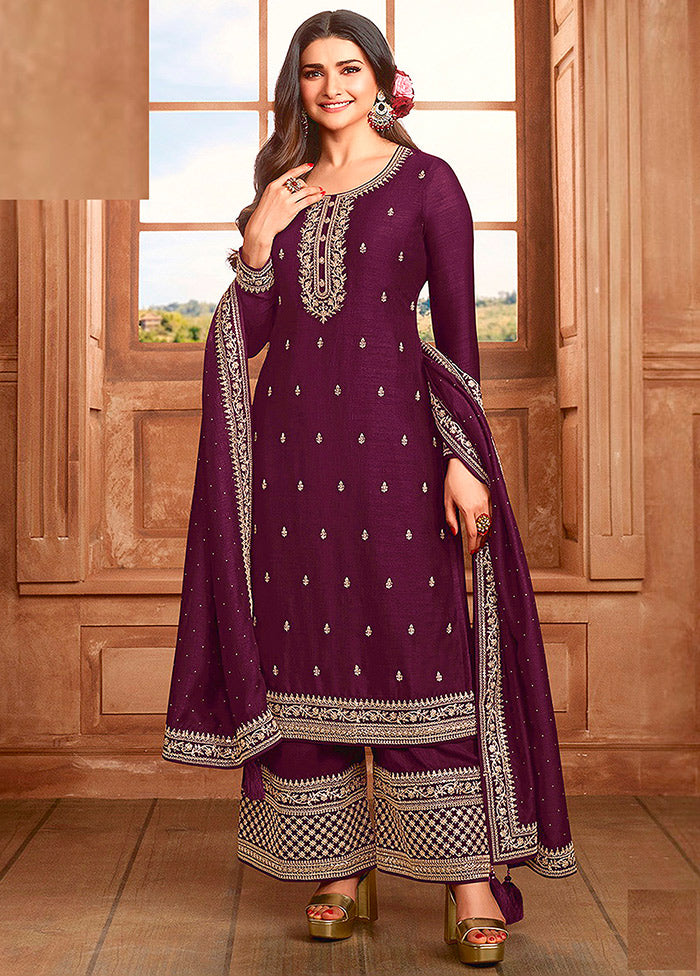 3 Pc Purple Semi Stitched Georgette Suit Set VDKSH11072074 - Indian Silk House Agencies