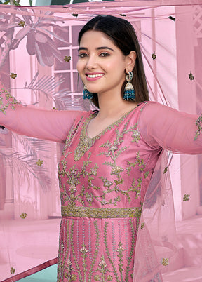 3 Pc Pink Semi Stitched Net Anarkali Suit Set VDKSH11072069 - Indian Silk House Agencies