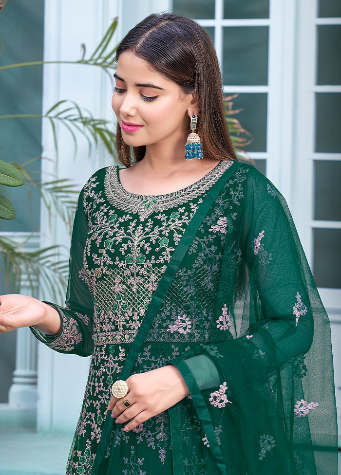 3 Pc Green Semi Stitched Net Anarkali Suit Set VDKSH11072063 - Indian Silk House Agencies