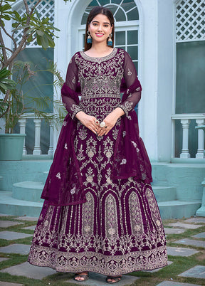 3 Pc Purple Semi Stitched Net Anarkali Suit Set VDKSH11072065 - Indian Silk House Agencies