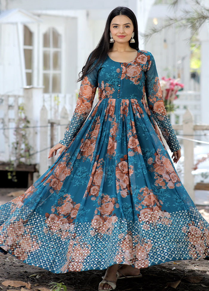 Blue Readymade Georgette Gown VDKSH11072052 - Indian Silk House Agencies