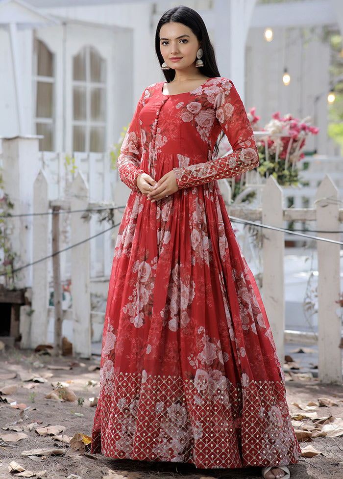Red Readymade Georgette Gown VDKSH11072053 - Indian Silk House Agencies