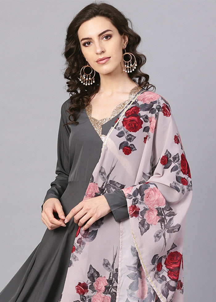 2 Pc Dark Grey Georgette Angrakha Style Kurti With Dupatta VDKSH31072063 - Indian Silk House Agencies