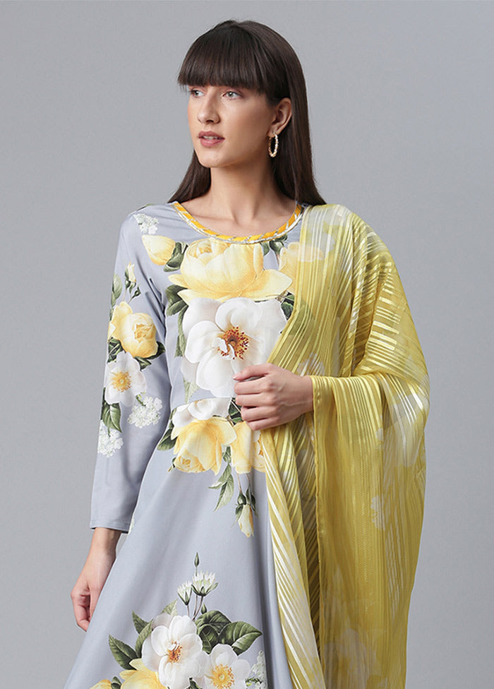 2 Pc Grey Rayon Maxi Dress With Dupatta VDKSH31072065 - Indian Silk House Agencies