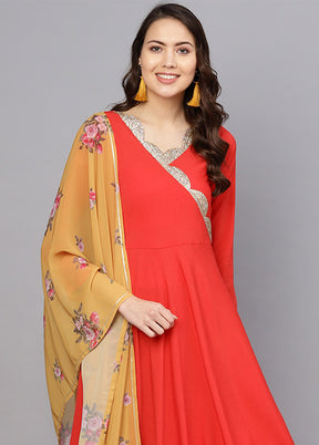 2 Pc Red Georgette Angrakha Style Kurti With Dupatta VDKSH31072068 - Indian Silk House Agencies