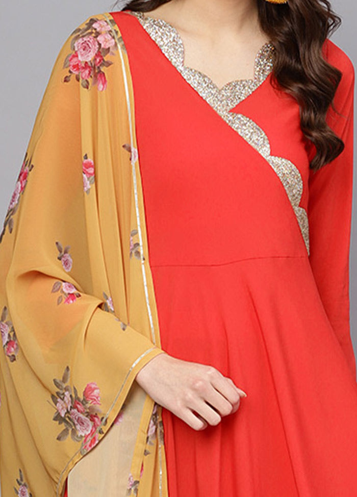 2 Pc Red Georgette Angrakha Style Kurti With Dupatta VDKSH31072068 - Indian Silk House Agencies