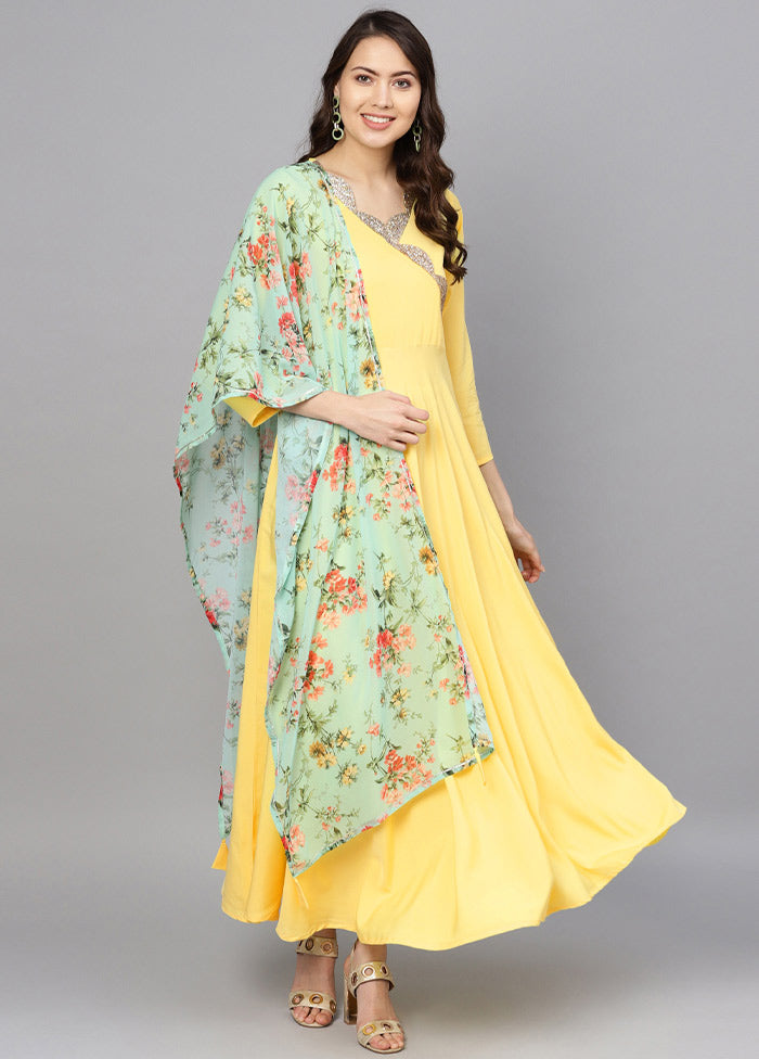 2 Pc Yellow Georgette Angrakha Style Kurti With Dupatta VDKSH31072069 - Indian Silk House Agencies