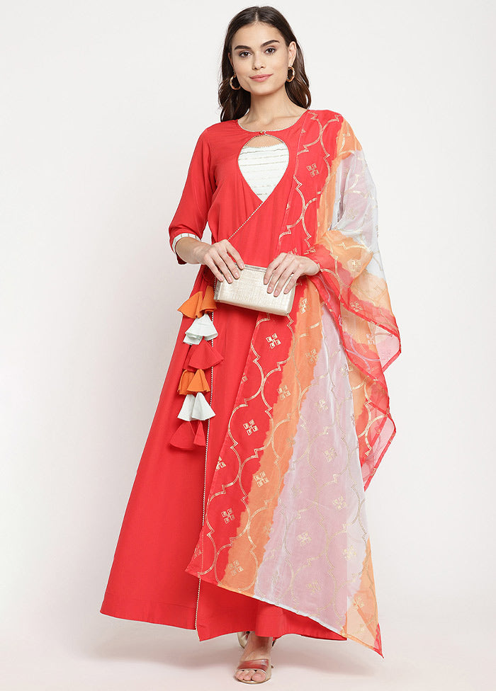 2 Pc Red Georgette A Line Kurti With Dupatta VDKSH31072073 - Indian Silk House Agencies