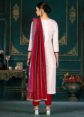 3 Pc White Unstitched Cotton Suit Set VDKSH31072111 - Indian Silk House Agencies