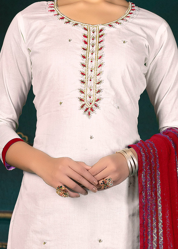 3 Pc White Unstitched Cotton Suit Set VDKSH31072111 - Indian Silk House Agencies