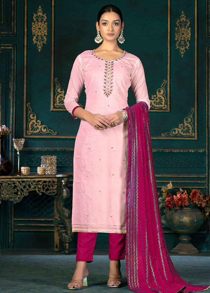 3 Pc Pink Unstitched Cotton Suit Set VDKSH31072112 - Indian Silk House Agencies