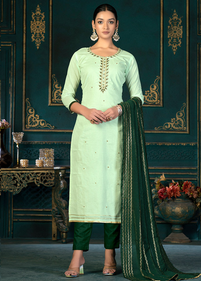 3 Pc Green Unstitched Cotton Suit Set VDKSH31072113 - Indian Silk House Agencies
