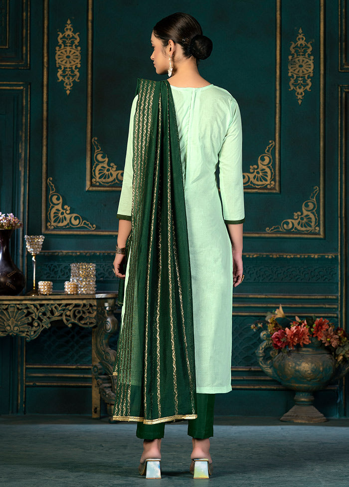 3 Pc Green Unstitched Cotton Suit Set VDKSH31072113 - Indian Silk House Agencies