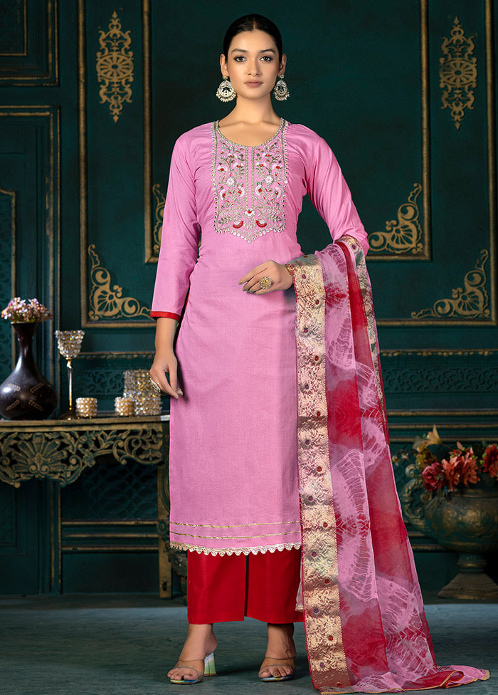 3 Pc Pink Unstitched Cotton Suit Set VDKSH31072114 - Indian Silk House Agencies