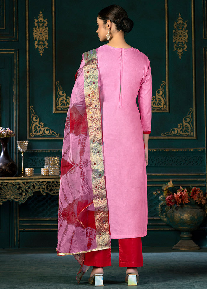 3 Pc Pink Unstitched Cotton Suit Set VDKSH31072114 - Indian Silk House Agencies
