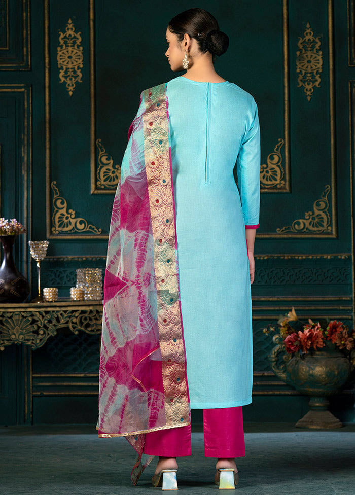 3 Pc Sea Green Unstitched Cotton Suit Set VDKSH31072116 - Indian Silk House Agencies