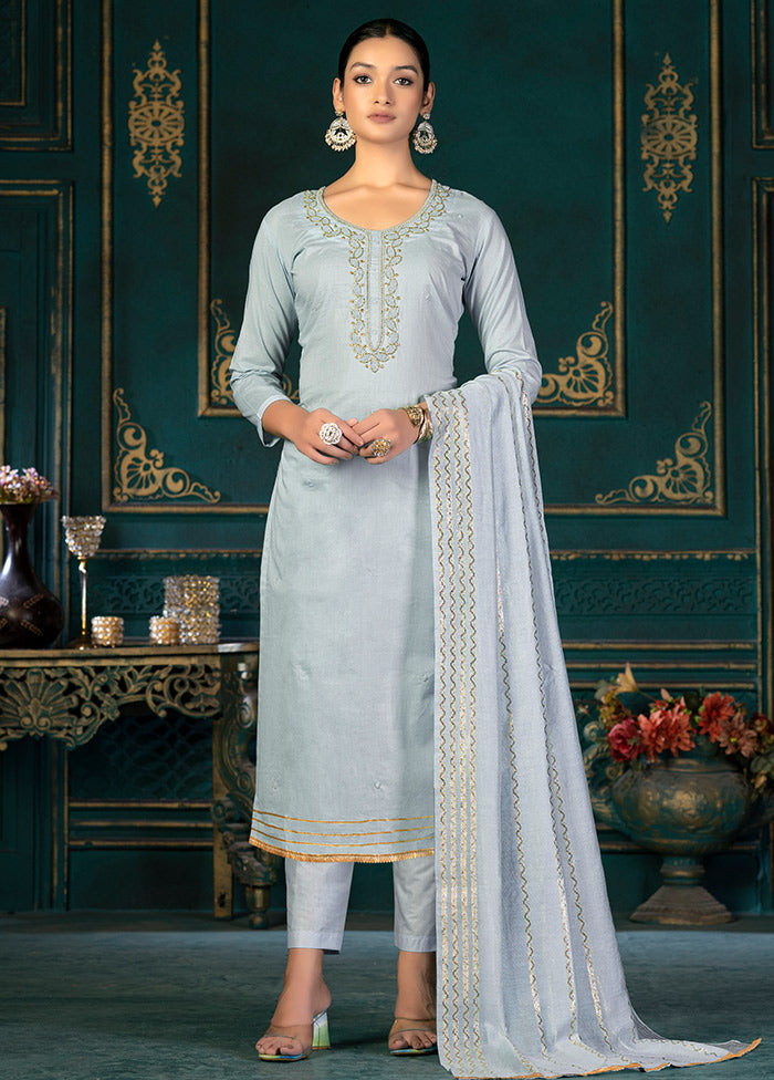 3 Pc Grey Unstitched Cotton Suit Set VDKSH31072118 - Indian Silk House Agencies
