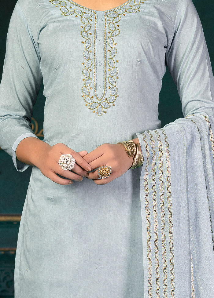 3 Pc Grey Unstitched Cotton Suit Set VDKSH31072118 - Indian Silk House Agencies