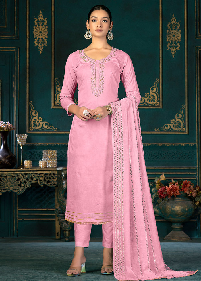 3 Pc Pink Unstitched Cotton Suit Set VDKSH31072120 - Indian Silk House Agencies