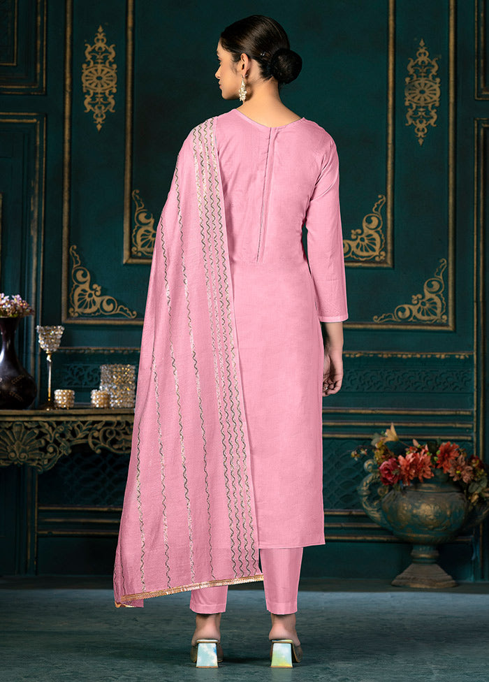 3 Pc Pink Unstitched Cotton Suit Set VDKSH31072120 - Indian Silk House Agencies