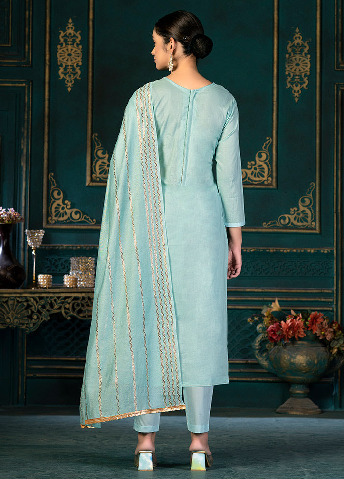 3 Pc Sky Blue Unstitched Cotton Suit Set VDKSH31072121 - Indian Silk House Agencies