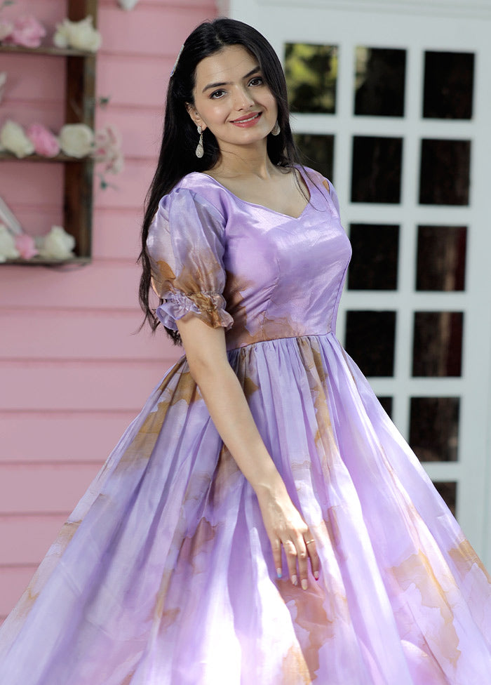 Lavender Printed Silk Gown VDKSH31072080 - Indian Silk House Agencies