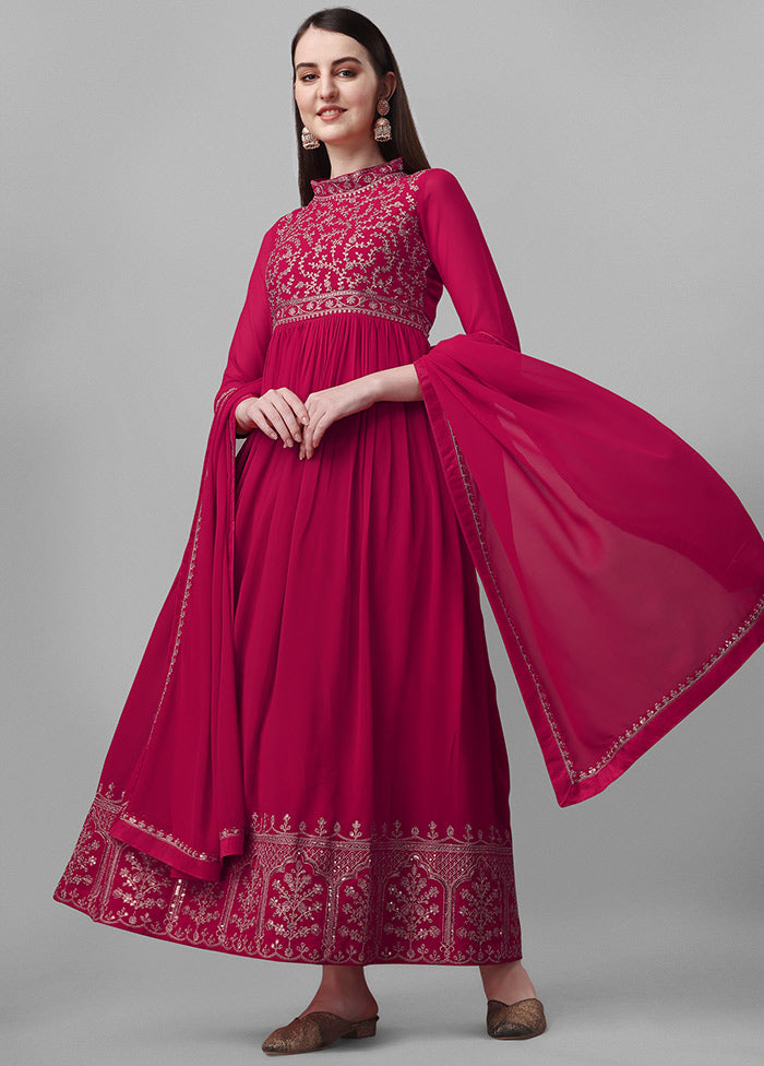 3 Pc Pink Semi Stitched Georgette Suit Set VDKSH31072109 - Indian Silk House Agencies