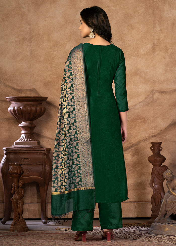 3 Pc Green Unstitched Silk Suit Set VDKSH31072122 - Indian Silk House Agencies