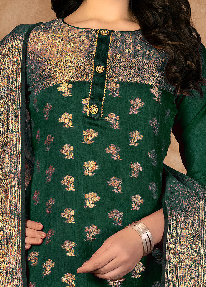 3 Pc Green Unstitched Silk Suit Set VDKSH31072122 - Indian Silk House Agencies