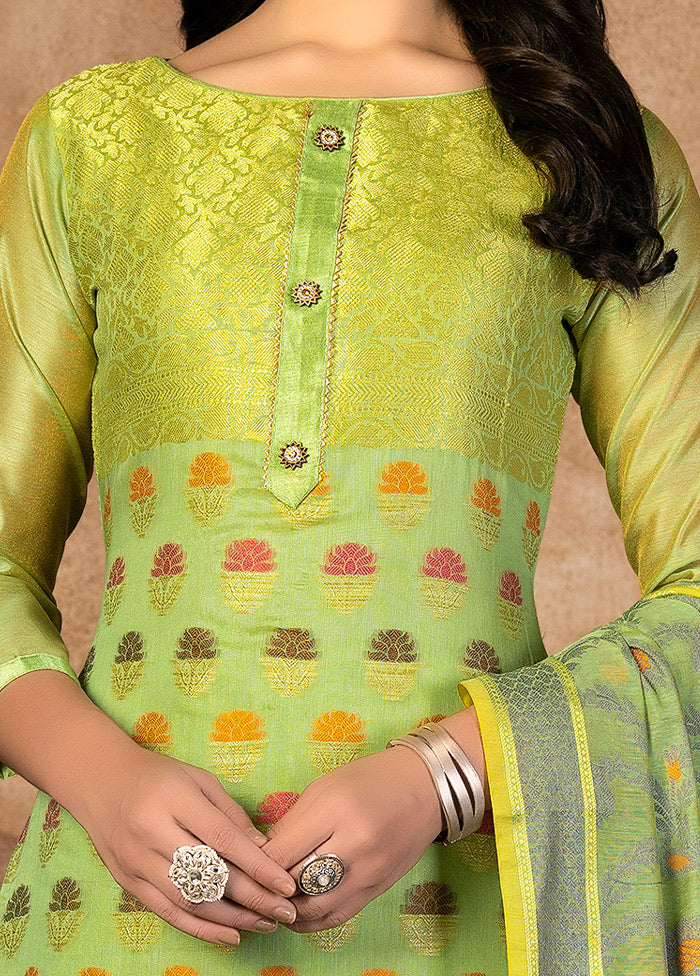 3 Pc Green Unstitched Silk Suit Set VDKSH31072128 - Indian Silk House Agencies