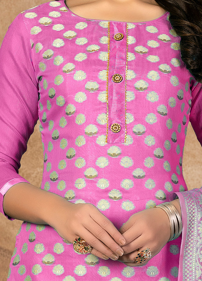 3 Pc Pink Unstitched Silk Suit Set VDKSH31072133 - Indian Silk House Agencies