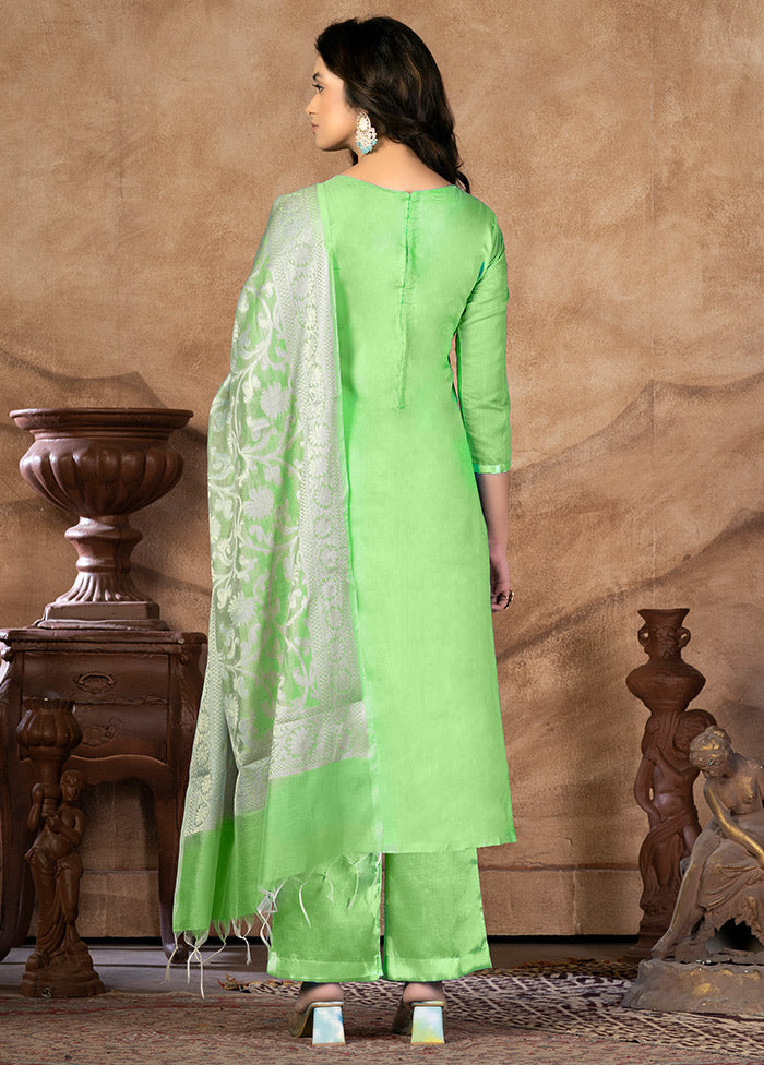 3 Pc Green Unstitched Silk Suit Set VDKSH31072135 - Indian Silk House Agencies
