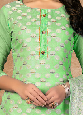 3 Pc Green Unstitched Silk Suit Set VDKSH31072135 - Indian Silk House Agencies