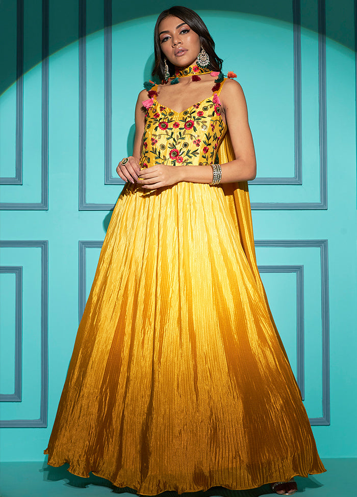 2 Pc Yellow Chiffon Gown With Dupatta VDKSH31072074 - Indian Silk House Agencies