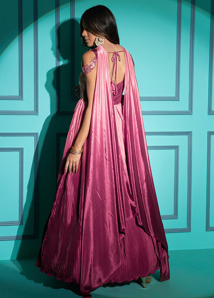 2 Pc Pink Chiffon Gown With Dupatta VDKSH31072075 - Indian Silk House Agencies