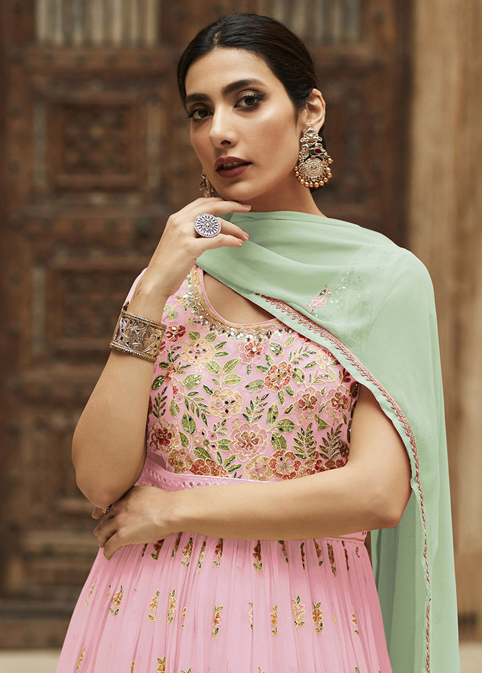 3 Pc Pink Semi Stitched Georgette Suit Set VDKSH31072102 - Indian Silk House Agencies